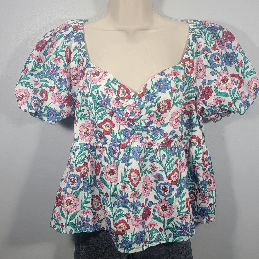 Vineyard Vines Size L Tisbury Floral Puff Sleeve Top NWT